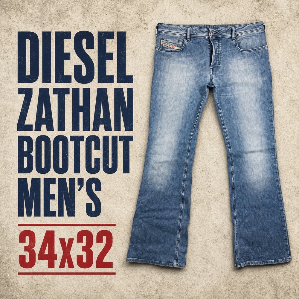 Diesel Zathan Bootcut Mens Jeans 34x32 Blue Wash Stretch Denim 0F82N